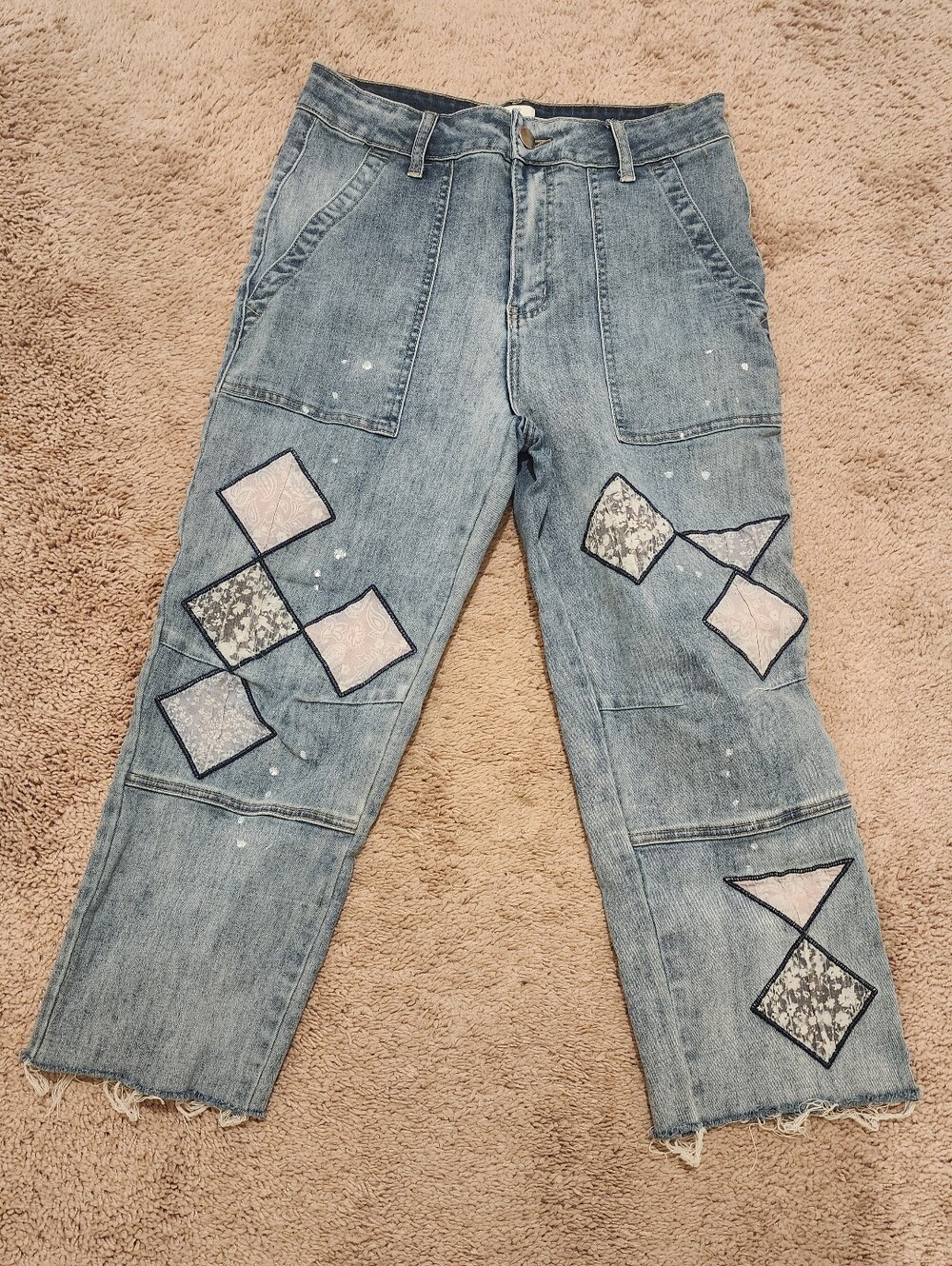 easel Light Blue Patchwork Wide-Leg Jeans
